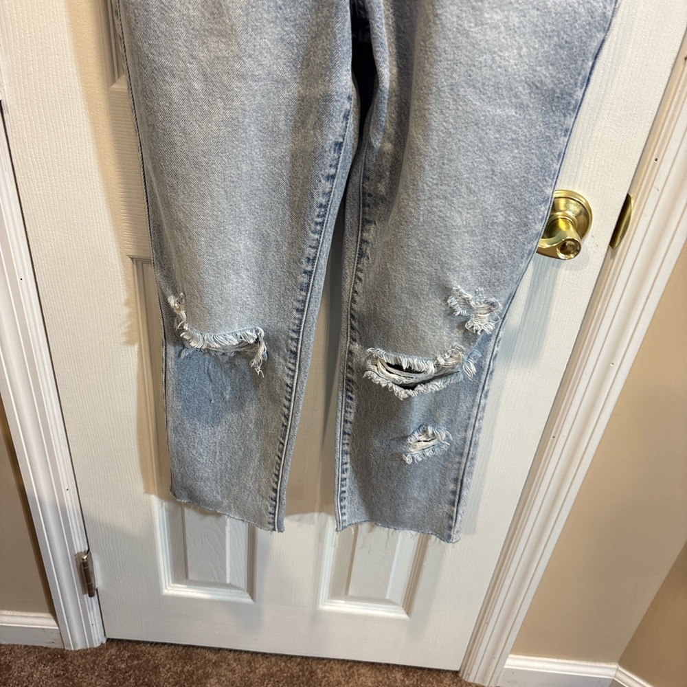 Light Wash Denim Overalls with Distressed Knees - Picture 7 of 8
